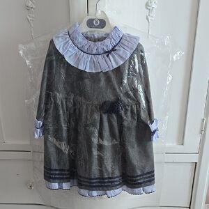 Gray and Blue Ruffled Dress